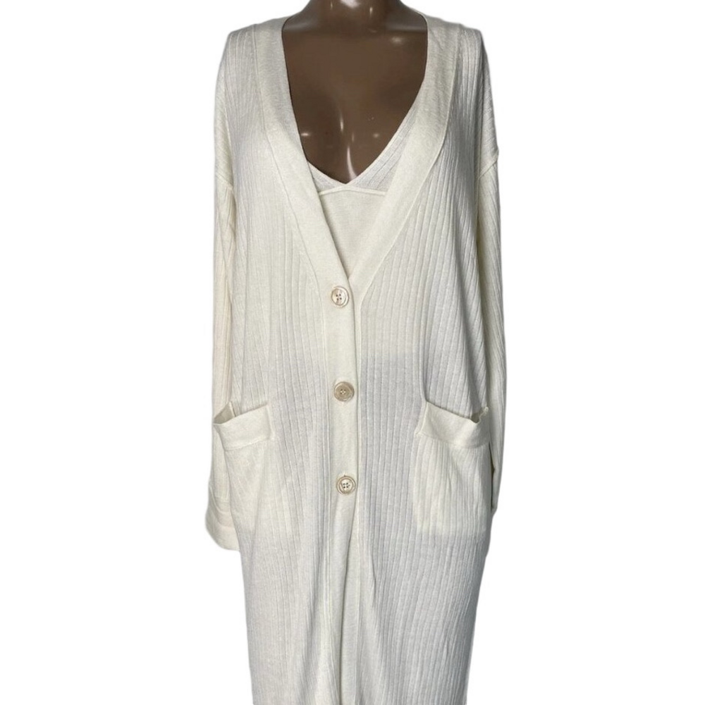 NEW FREE PEOPLE Women’s Ribbed Duster Cardigan & Cropped Tank Set–Ivory, Size XS